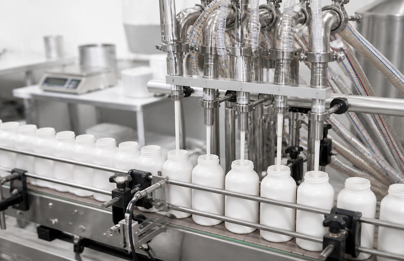 Bottles moving through a small-batch production line